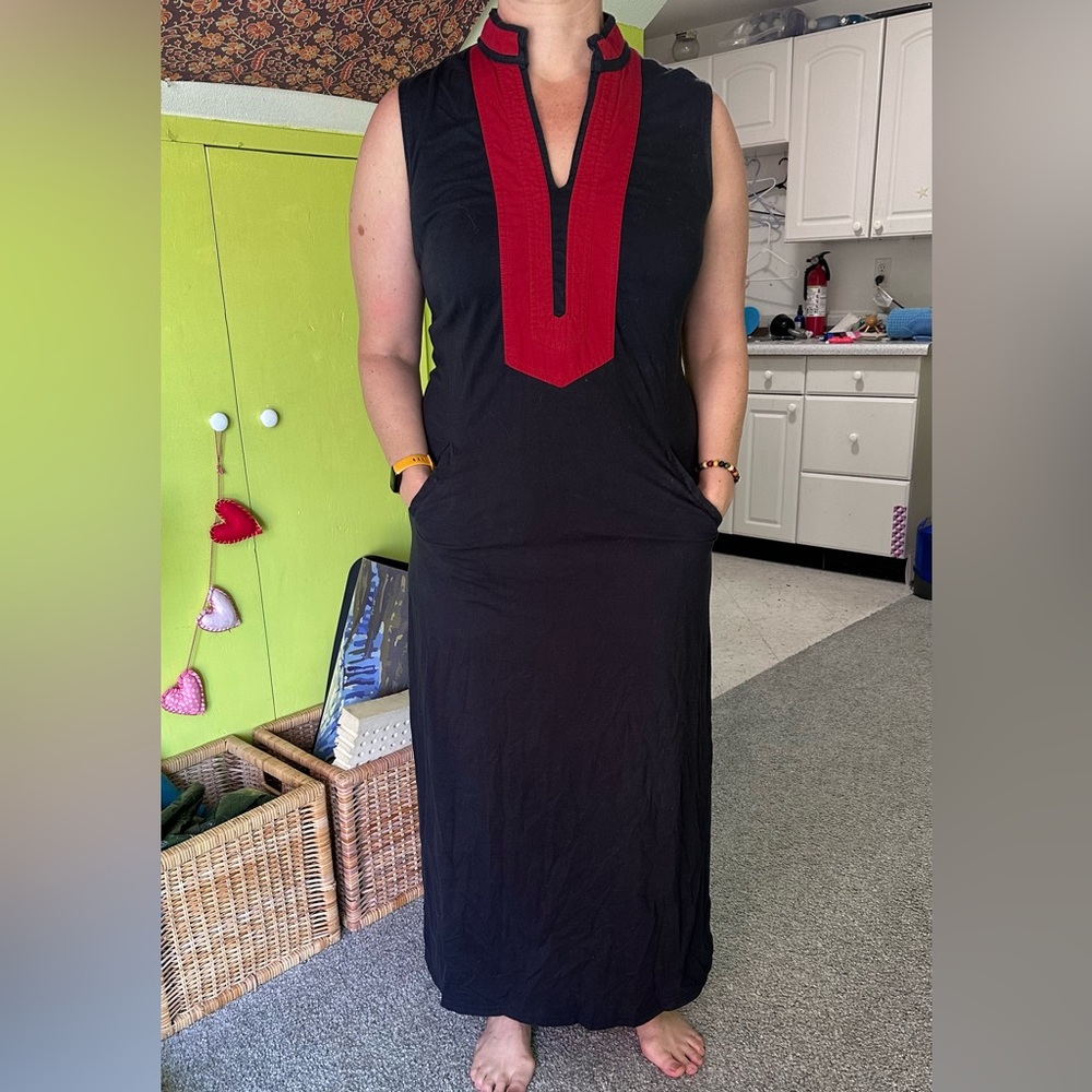 Red and navy cotton/spandex eShakti dress, sz 16